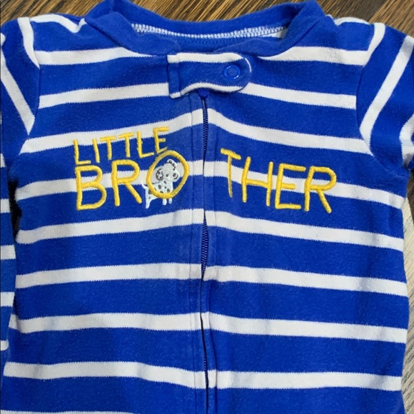 Blue and White Striped "Little Brother" Baby Onesie 6-9mo - Picture 2 of 2